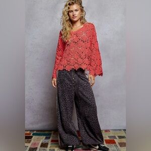 New POL Angies Leopard Print Wide Leg Denim Joggers Stripe Size S